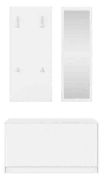 Fehér 3 az 1-ben Cipőszekrény Szett - Tükörrel és Fogaspanel - 80x27x46,5 cm