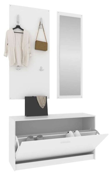 Fehér 3 az 1-ben Cipőszekrény Szett - Tükörrel és Fogaspanel - 80x27x46,5 cm