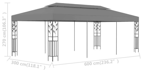 VidaXL Kerti Pavilon - Antracitszürke - 3x6m - UV és Vízálló