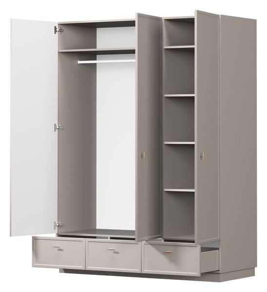 Lorini gardróbszekrény 150 cm polcokkal - kasmír / arany T-bar fogantyúk