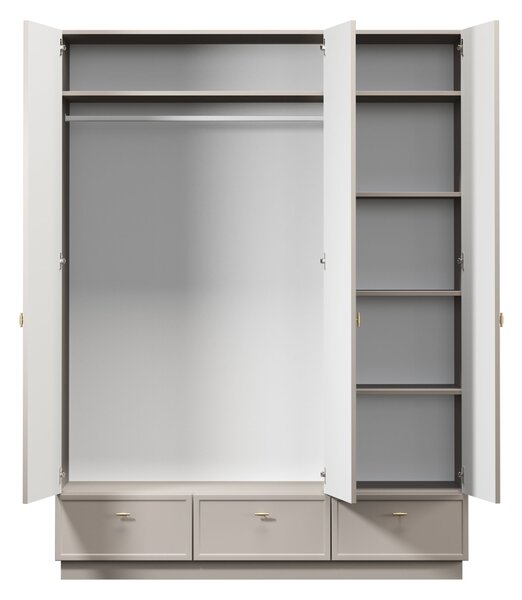 Lorini gardróbszekrény 150 cm polcokkal - kasmír / arany T-bar fogantyúk