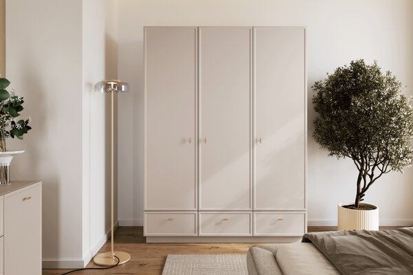 Lorini gardróbszekrény 150 cm polcokkal - kasmír / arany T-bar fogantyúk