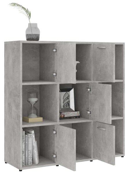 Modern Könyvespolc - Beton Szürke - 9 Rekeszes - 90x30x90 cm