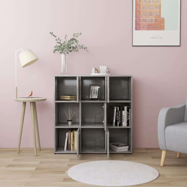 Modern Könyvespolc - Beton Szürke - 9 Rekeszes - 90x30x90 cm