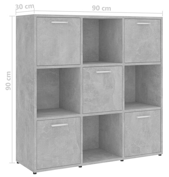 Modern Könyvespolc - Beton Szürke - 9 Rekeszes - 90x30x90 cm
