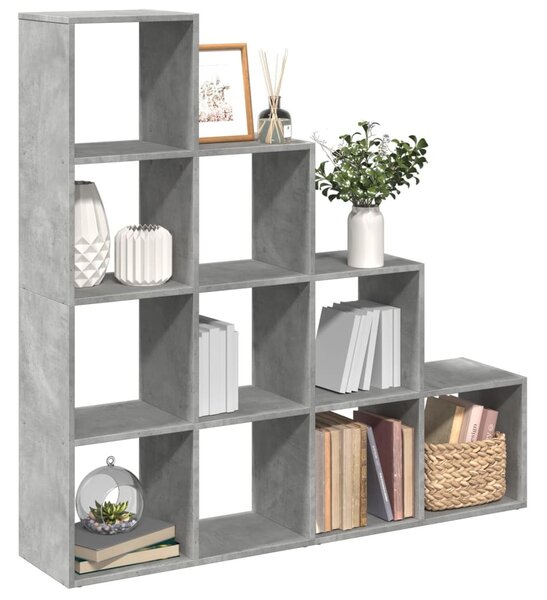 4 szintes betonszürke szerelt fa könyvespolc 131,5x29x131,5 cm