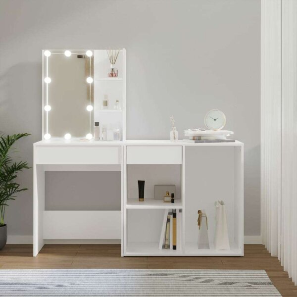 Fehér LED-es Sminkasztal Szekrény - 140cm