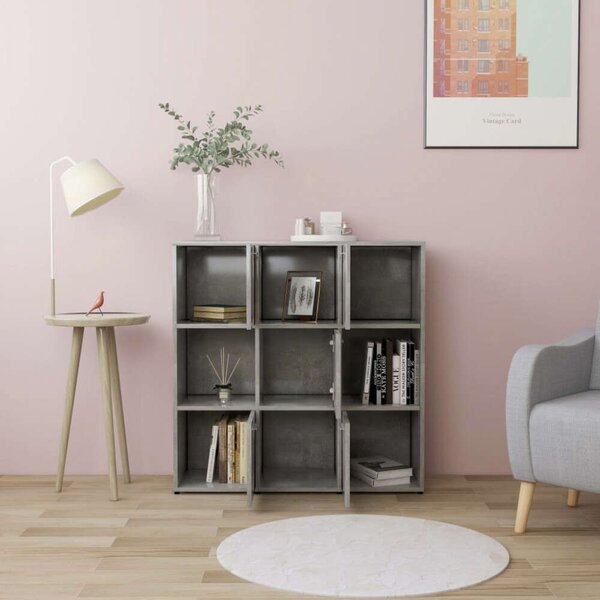 Modern Könyvespolc - Beton Szürke - 9 Rekeszes - 90x30x90 cm