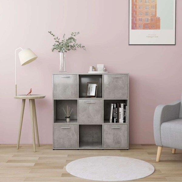 Modern Könyvespolc - Beton Szürke - 9 Rekeszes - 90x30x90 cm