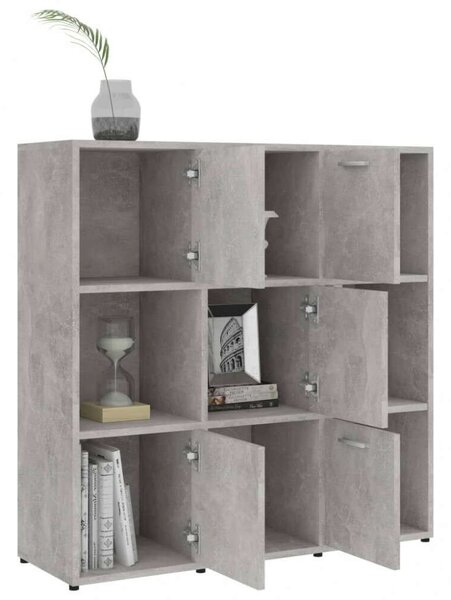 Modern Könyvespolc - Beton Szürke - 9 Rekeszes - 90x30x90 cm