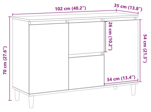 Antik fa színű szerelt fa tálalószekrény 102 x 35 x 70 cm
