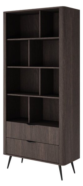Könyvespolc Nufena 100, Fiókokkal, Nyitott, Közepes sűrűségű farostlemez, Laminált forgácslap, 194x88x38cm, Sötét tölgy
