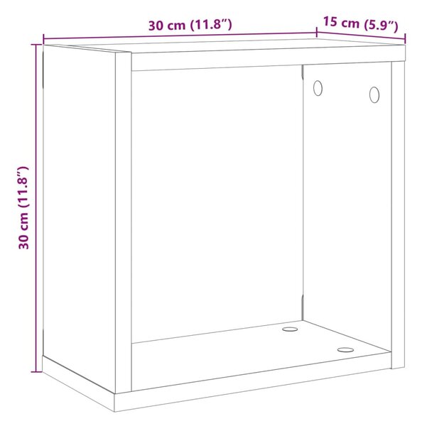 2 db antik fa színű szerelt fa fali kockapolc 30x15x30 cm