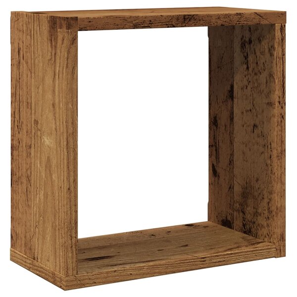2 db antik fa színű szerelt fa fali kockapolc 30x15x30 cm