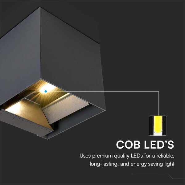 V-TAC 9W COB LED szolár fali sötét szürke lámpa, szenzorral, CCT - SKU 24089