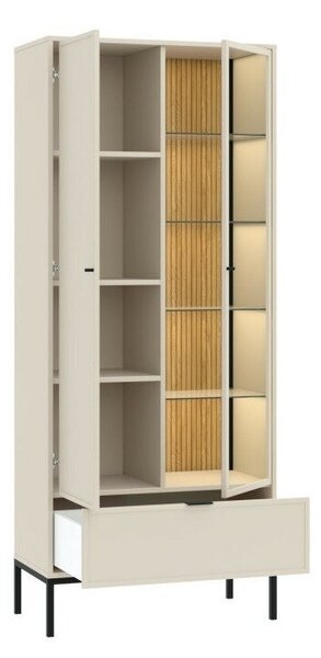 Könyvespolc Verciro 105, Ajtókkal, Zárt, Fiókokkal, Közepes sűrűségű farostlemez, Laminált forgácslap, Üveg, 184x76x40cm, Kasmír