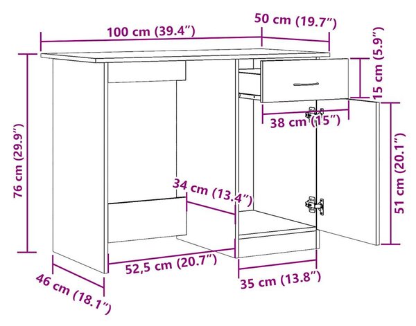 Antik fa színű szerelt fa íróasztal 100 x 50 x 76 cm
