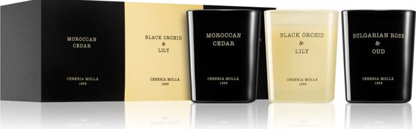 Cereria Mollá Boutique Moroccan Cedar, Black Orchid & Lily, Bulgarian Rose & Oud ajándékszett
