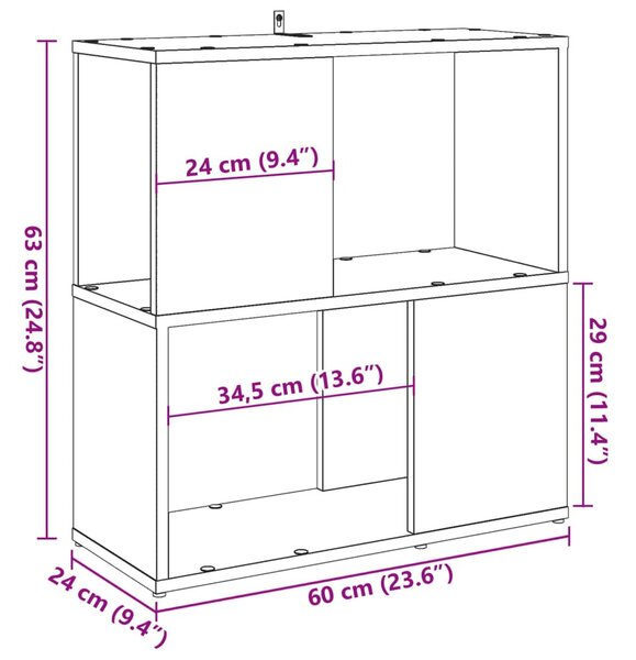 Antik fa színű szerelt fa könyvszekrény 60 x 24 x 63 cm