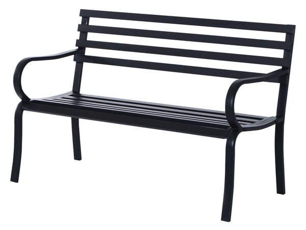 Outsunny fekete, vízálló fém kültéri pad, kétszemélyes kerti pad, 127 x 62 x 82 cm - max. 240 kg
