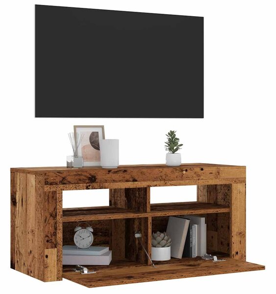 Antik fa színű szerelt fa TV-szekrény LED-ekkel 90x35x40 cm