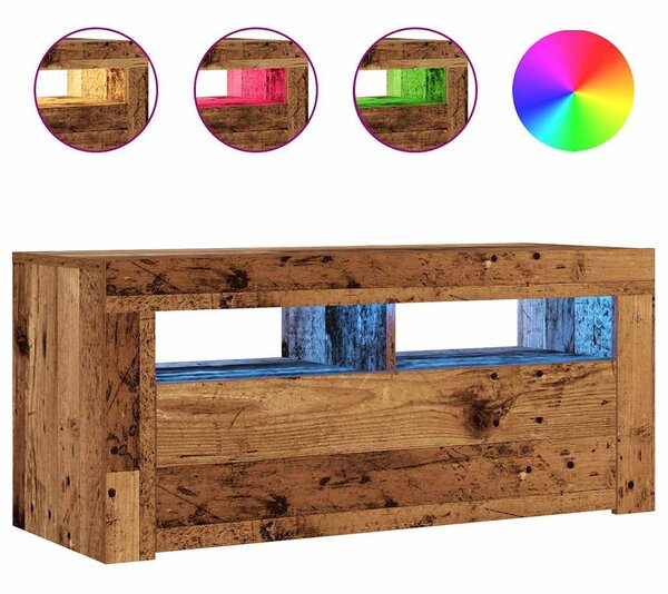 Antik fa színű szerelt fa TV-szekrény LED-ekkel 90x35x40 cm