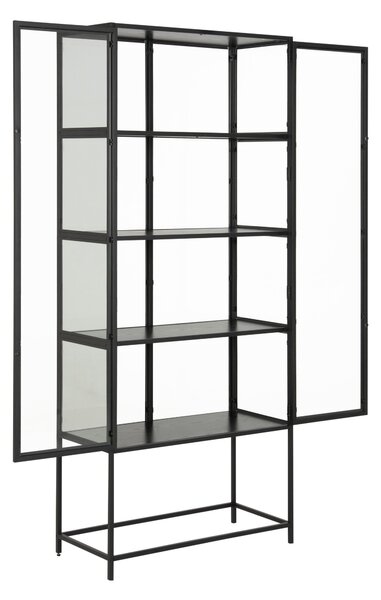 Könyvespolc Norsica Sevferi 142, Ajtókkal, Zárt, Fém, Közepes sűrűségű farostlemez, Edzett üveg, 186x77x35cm, Fekete hamu, Fekete