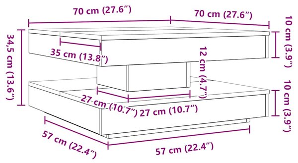 Antik fa dohányzóasztal 360 fokban forgatható 70x70x34,5 cm
