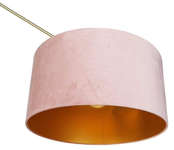 Modern állólámpa arany bársony árnyékolóval rózsaszín 50 cm - Editor