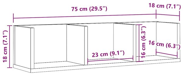 Antik fa színű szerelt fa CD-tartó fali polc 75 x 18 x 18 cm