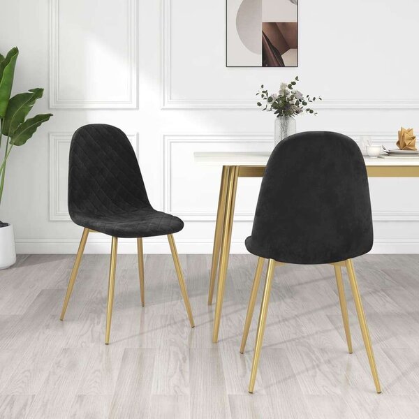 Elegáns Bársony Étkezőszék - Fekete - Arany Láb - 2 db