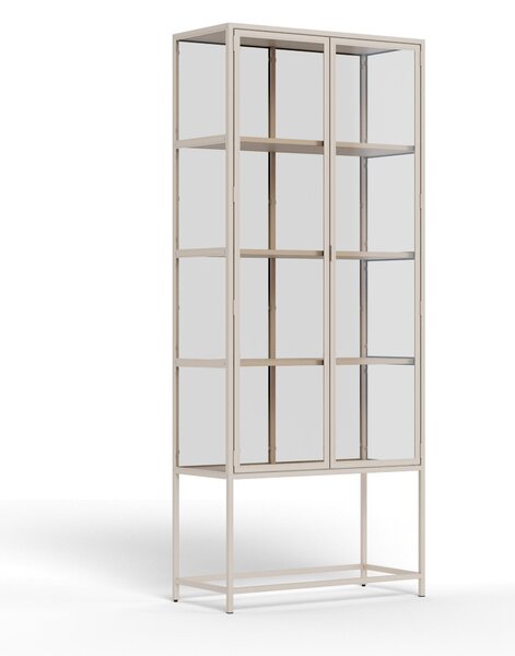 Könyvespolc Norsica Sevferi 142, Ajtókkal, Zárt, Fém, Közepes sűrűségű farostlemez, Edzett üveg, 186x77x35cm, Szürke
