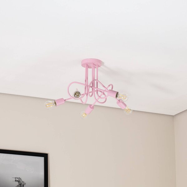 HELAM Oxford mennyezeti világítás, világos rózsaszín, Ø 47 cm, fém, 5 izzós, dimmelhető, Lila / pink / rózsaszín, Nappali / Étkező, fém