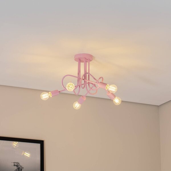 HELAM Oxford mennyezeti világítás, világos rózsaszín, Ø 47 cm, fém, 5 izzós, dimmelhető, Lila / pink / rózsaszín, Nappali / Étkező, fém