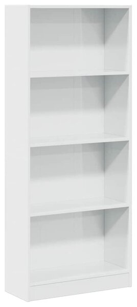 Magasfényű fehér szerelt fa könyvespolc 60 x 24 x 143 cm