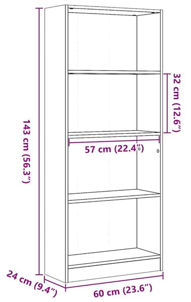 Magasfényű fehér szerelt fa könyvespolc 60 x 24 x 143 cm