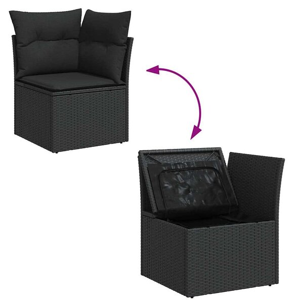 12 részes fekete polyrattan kerti ülőgarnitúra párnákkal
