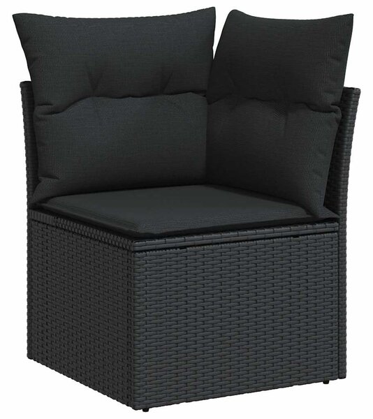 11 részes fekete polyrattan kerti ülőgarnitúra párnákkal