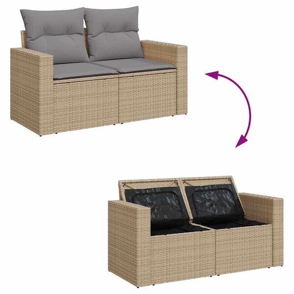 7 részes bézs polyrattan kerti ülőgarnitúra párnákkal