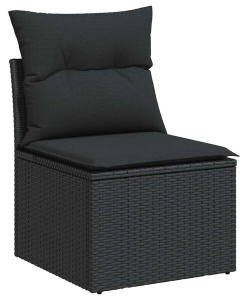 9 részes fekete polyrattan kerti ülőgarnitúra párnákkal
