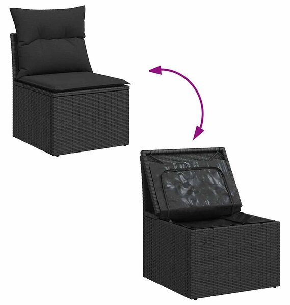 9 részes fekete polyrattan kerti ülőgarnitúra párnákkal