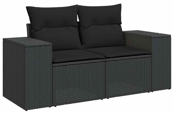 9 részes fekete polyrattan kerti ülőgarnitúra párnákkal