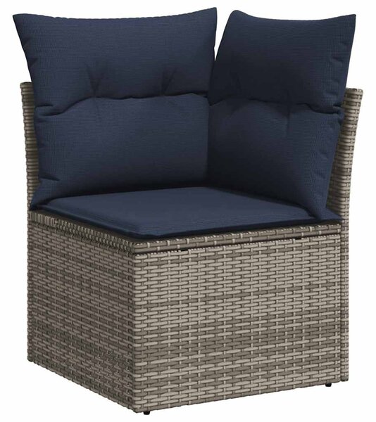 13 db szürke polyrattan kerti kanapégarnitúra párnákkal