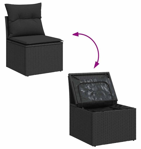 12 részes fekete polyrattan kerti ülőgarnitúra párnákkal