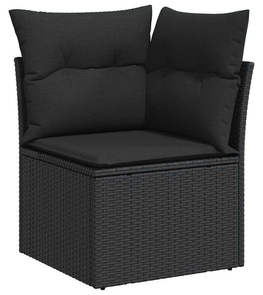 8 részes fekete polyrattan kerti ülőgarnitúra párnákkal