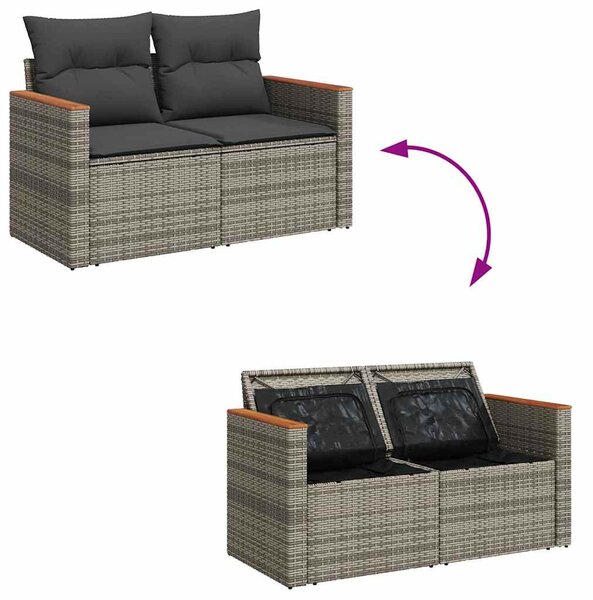 6 részes szürke polyrattan akácfa kerti ülőgarnitúra párnákkal