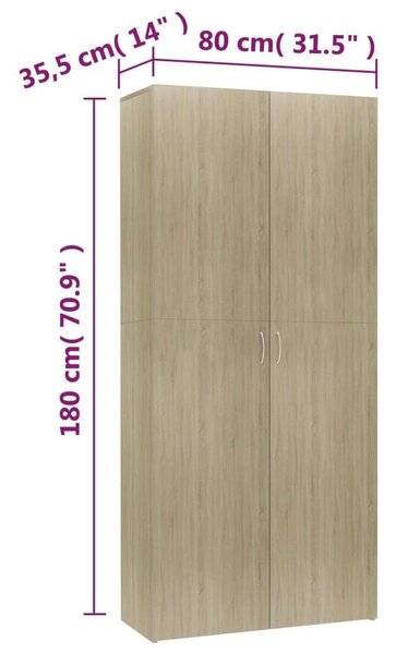 Cipősszekrény Sonoma Tölgy - 2 Ajtó - 180 cm