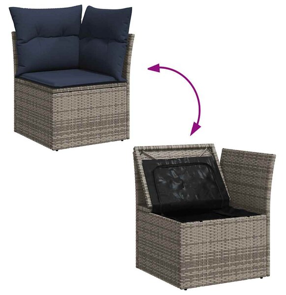 8 részes szürke polyrattan akácfa kerti ülőgarnitúra párnákkal