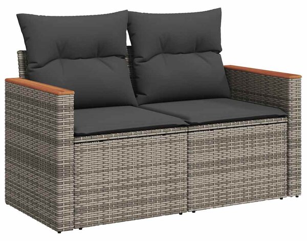 11 részes szürke polyrattan akácfa kerti ülőgarnitúra párnákkal