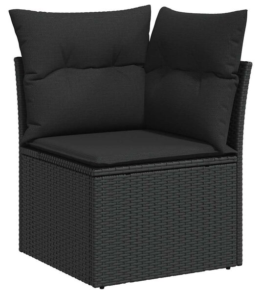 9 részes fekete polyrattan kerti ülőgarnitúra párnákkal